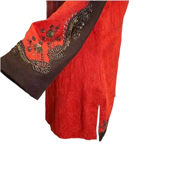 Chico's Sz 0 s Red Persian Art-to-Wear 3/4 Embroidered Beaded Jacket Funky Rich - Picture 3 of 11
